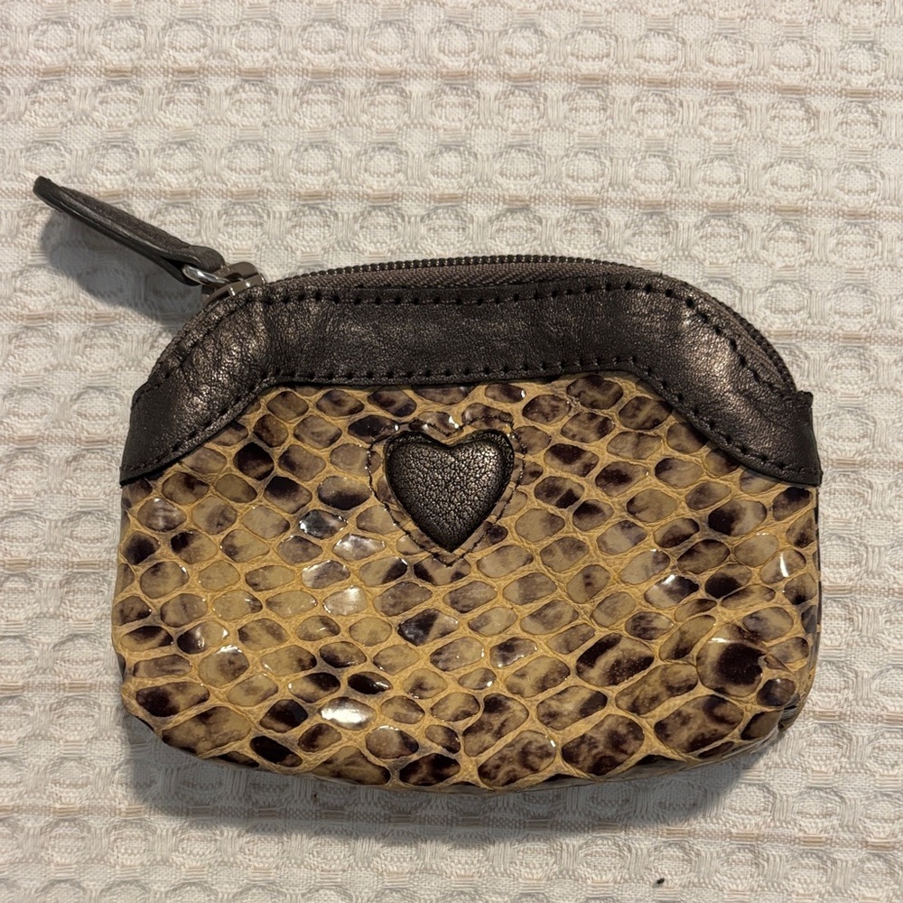 Brighton Brown Snake-Print Coin Pouch with Heart Accent